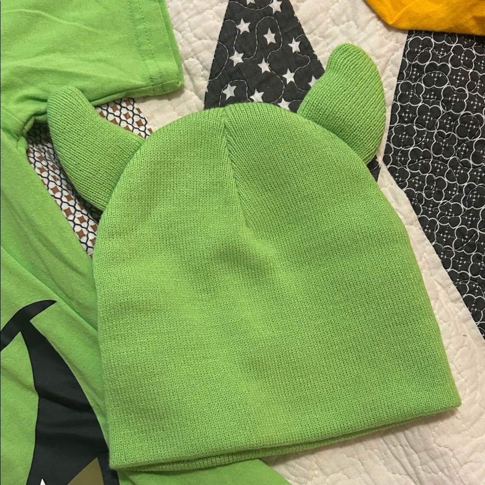 Green Monster Face T-Shirt and Hat Set Monsters Inc. Mike Wazowski Halloween Cos - Picture 3 of 4